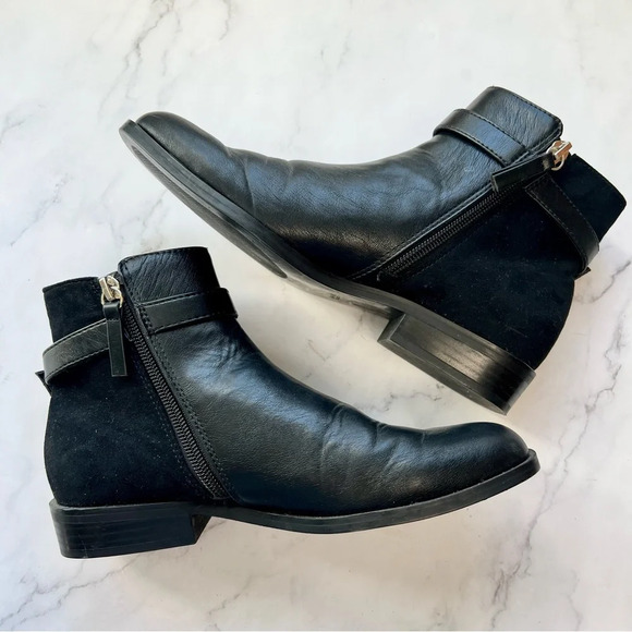 Zara Basic Women's Black Leather Suede Bootie Ankle Boots Pearl Buckle Size 5.5 - Picture 16 of 16
